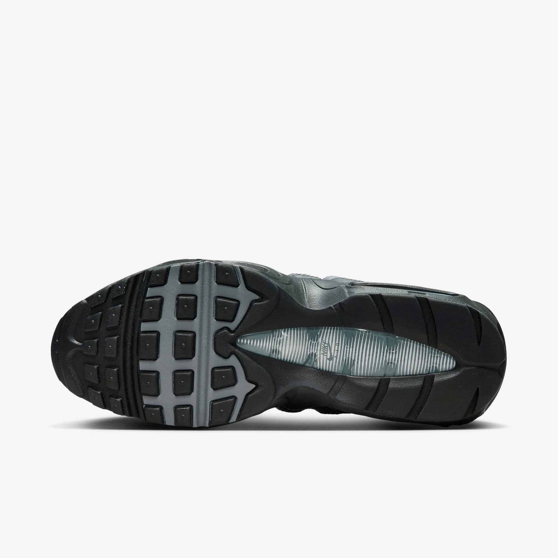 Nike Air Max 95 Dark Grey Anthracite shoe outsole with textured grip and cushioning features.