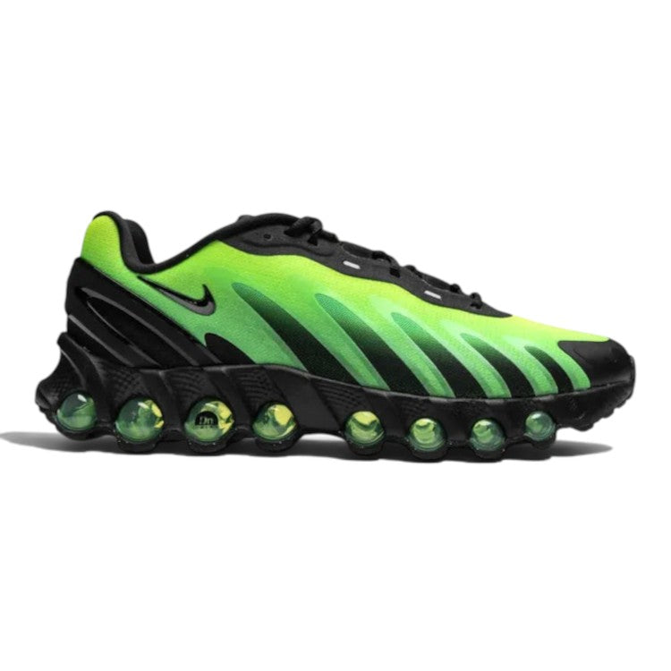 Nike Air Max Dn8 Black & Green Strike sneaker profile view with vibrant green details.