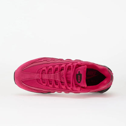 Nike Air Max 95 in Fireberry color with layered design and synthetic materials for enhanced ventilation.