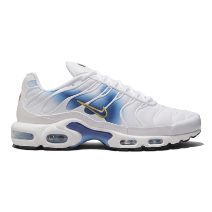 Αθλητικά παπούτσια SNEAKERZ SHOP Nike Air Max Plus TN σε λευκό και μπλε χρώμα με χρυσό λογότυπο Swoosh και αντικραδασμική προστασία